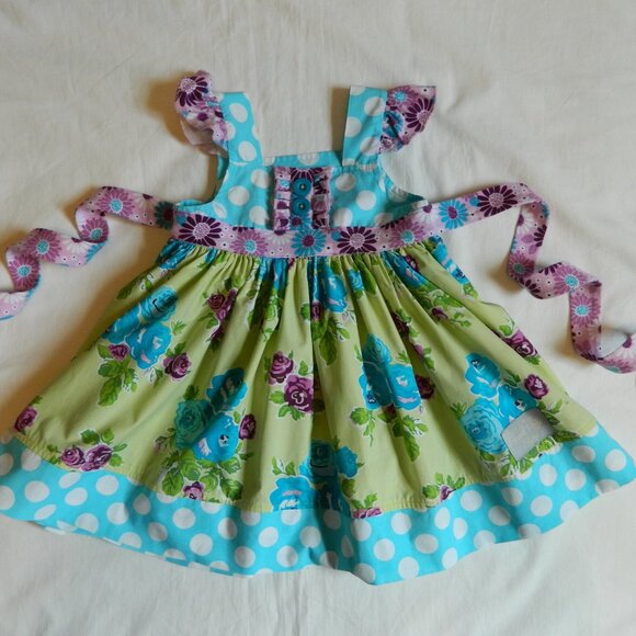 Eleanor Rose Dress size 18 mth  Green Aqua Purple Floral - Picture 1 of 9